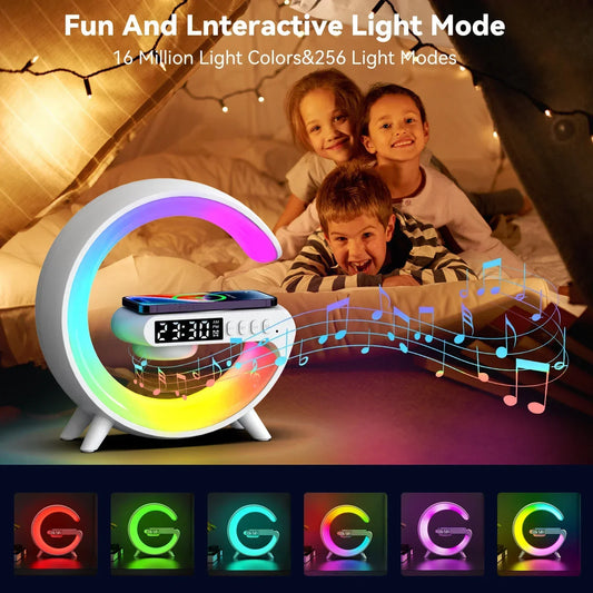 Multifunction LED Lamp with 15W Wireless Charging, Bluetooth Speaker, and Alarm Clock
