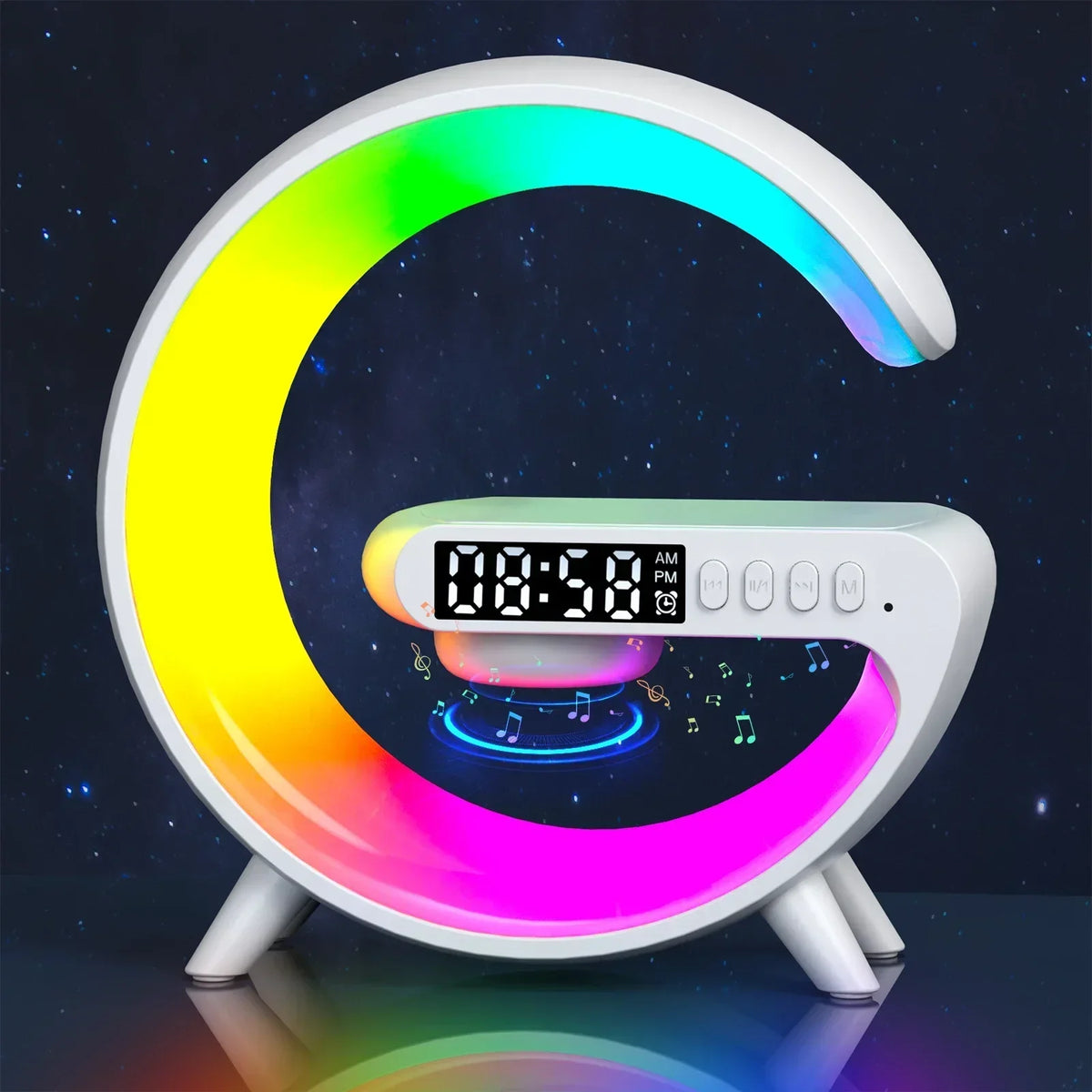 Multifunction LED Lamp with 15W Wireless Charging, Bluetooth Speaker, and Alarm Clock