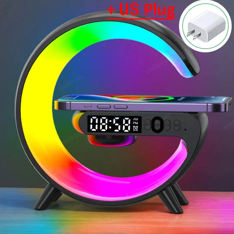 Multifunction LED Lamp with 15W Wireless Charging, Bluetooth Speaker, and Alarm Clock